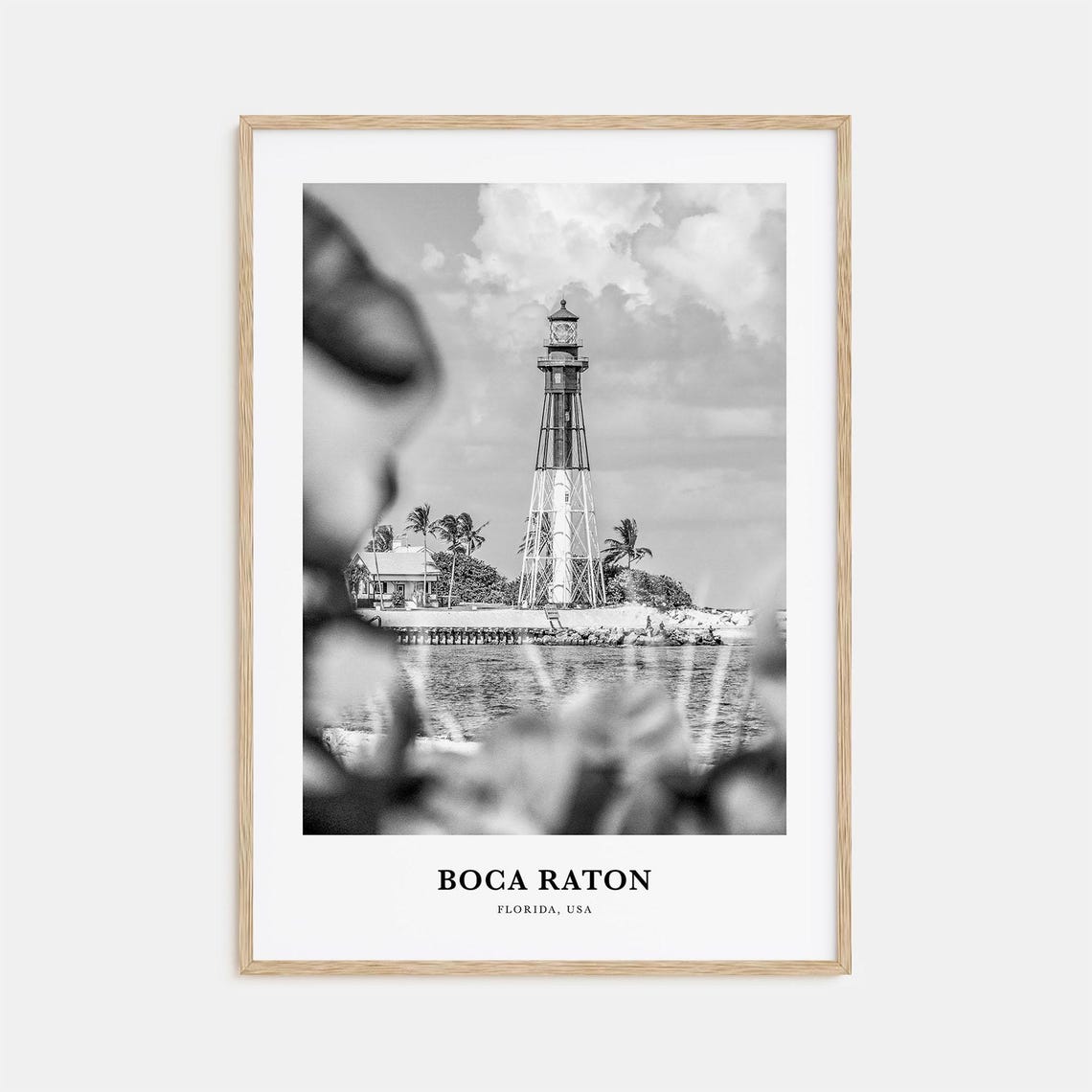 Boca Raton Florida Lighthouse Palm Trees Black and White Poster