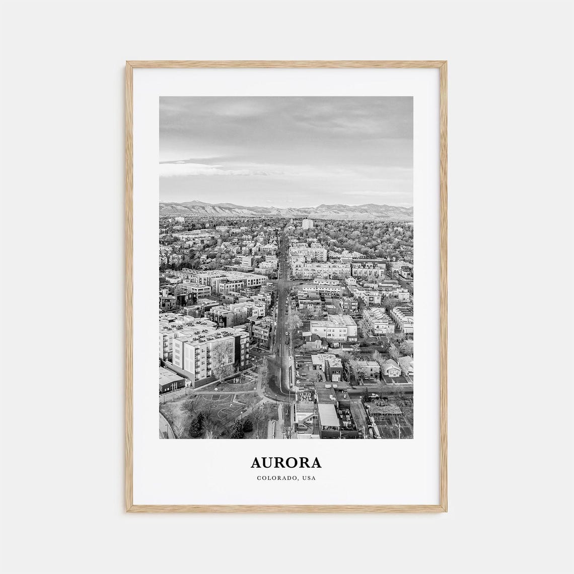 Aurora Colorado Main Street Mountain View Black and White Poster