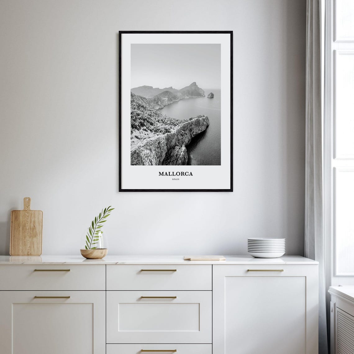 Mallorca Sea Cliffs Black and White Coastal Photography Poster - Image 2