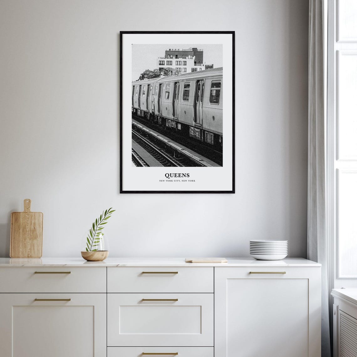 Queens New York Elevated Subway Train Black and White Art Poster - Image 2