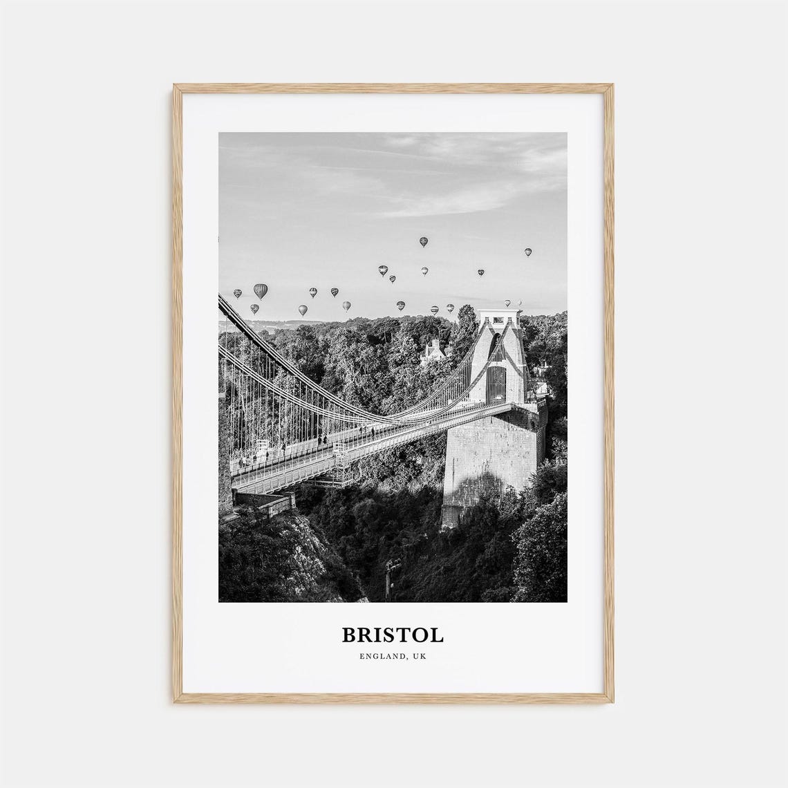 Bristol Clifton Bridge Hot Air Balloons Black and White Poster
