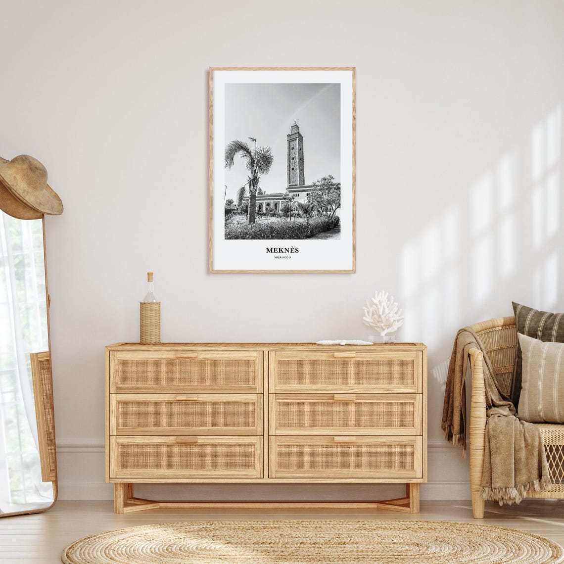 Meknes Morocco Grand Mosque Minaret Black White Photography Art Poster - Image 3