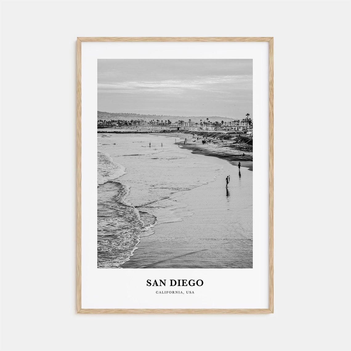 San Diego California Beach Surfers Black and White Photo Poster