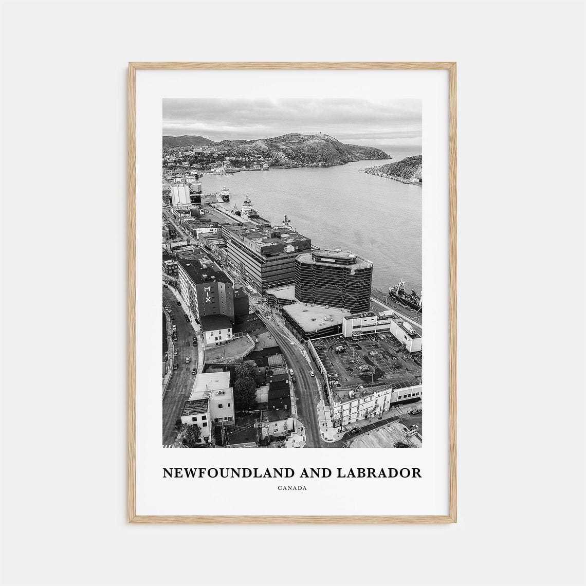 Newfoundland Labrador Canada Black and White Harbor Aerial Poster