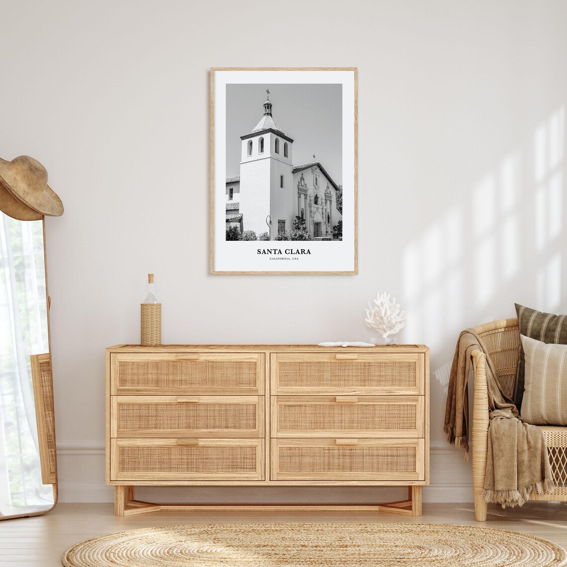 Santa Clara California Historic Mission Church Black White Poster - Image 3