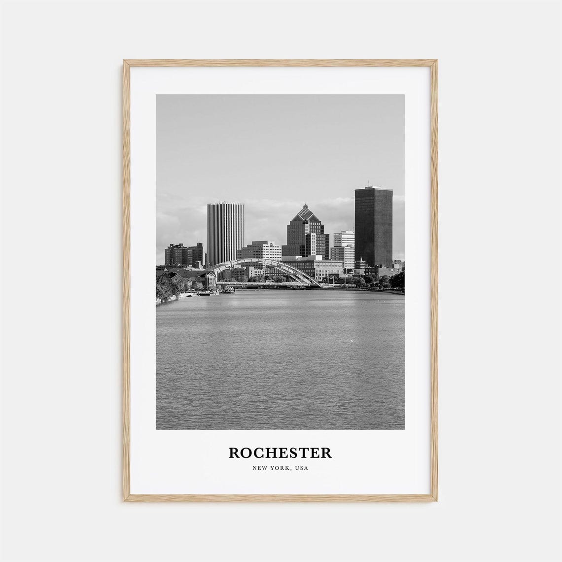 Rochester New York Skyline River Black And White Photo Poster