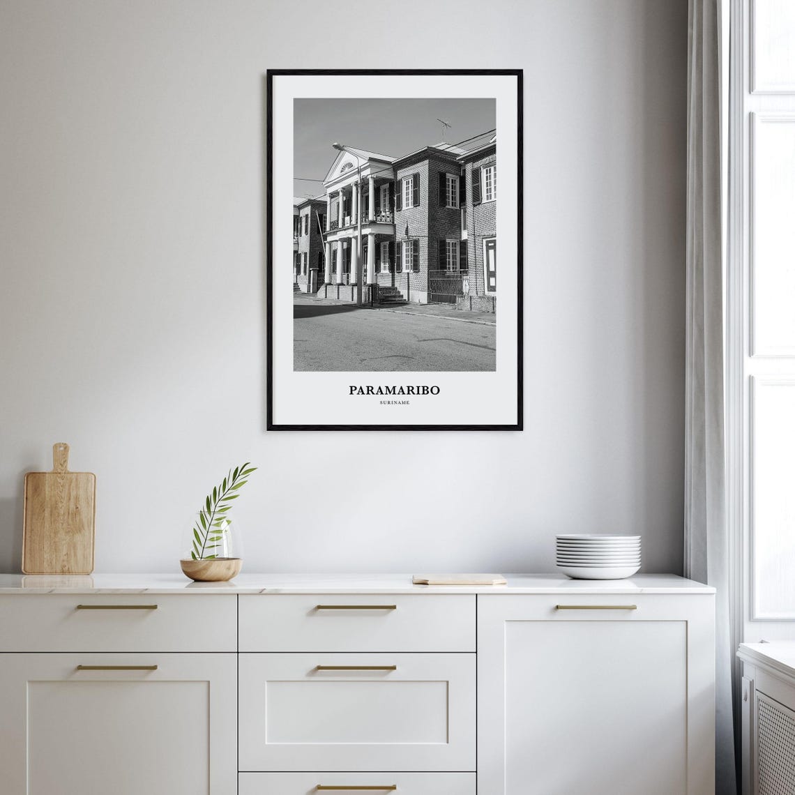 Paramaribo Suriname Historic Colonial Street Black White Poster - Image 2