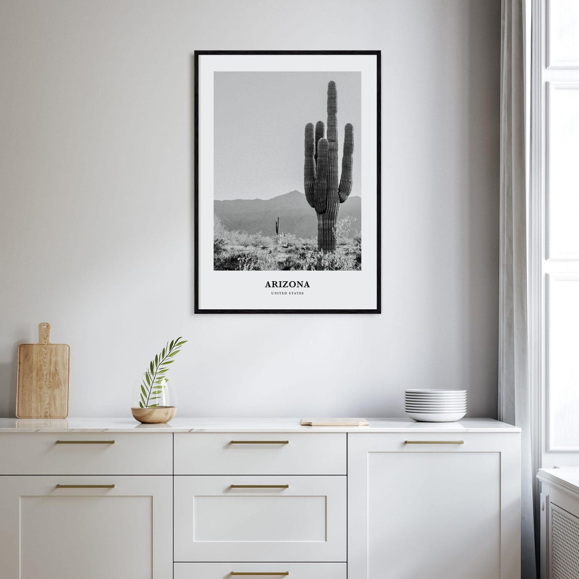 Arizona United States Saguaro Cactus Desert Mountains Black Poster - Image 2
