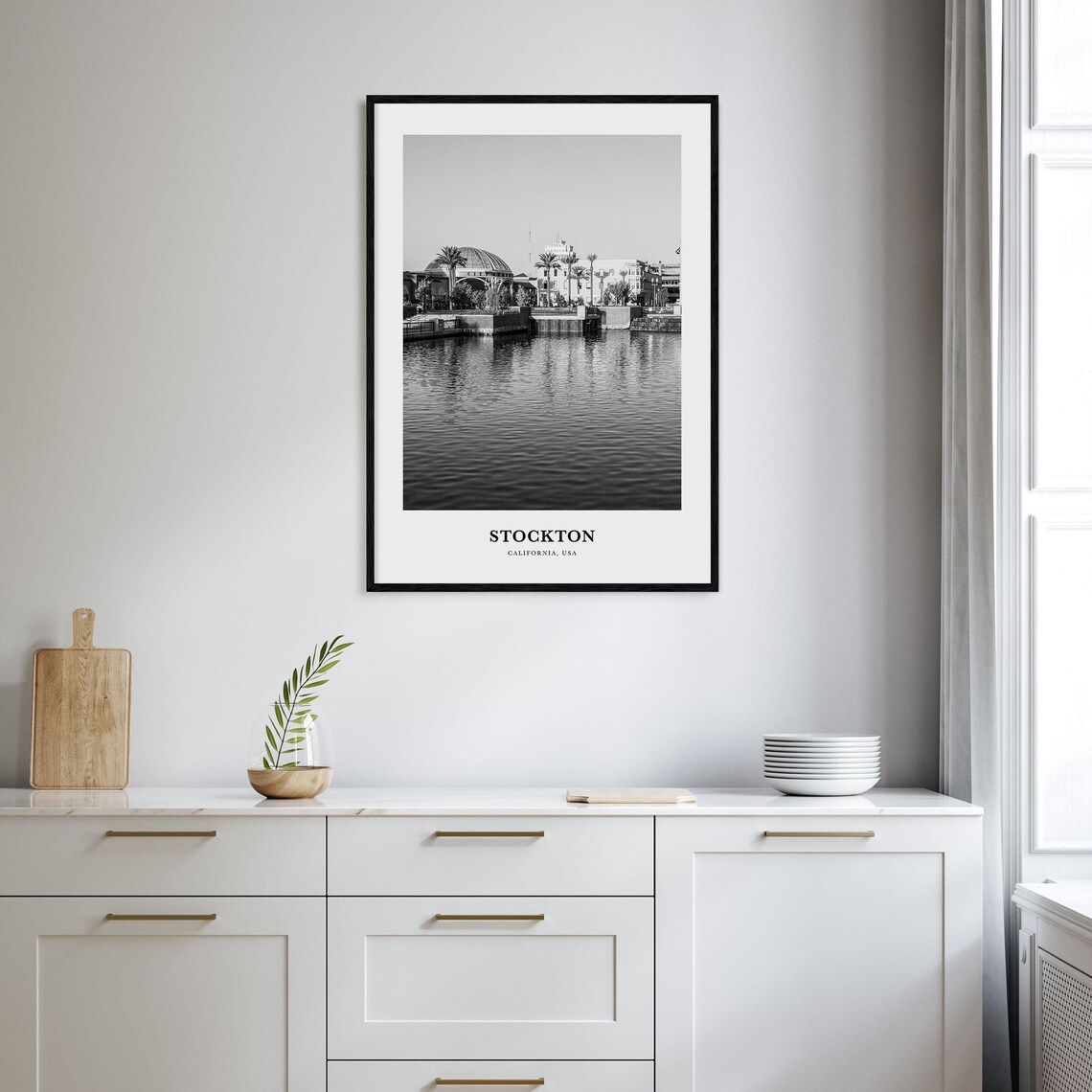Stockton California Waterfront Black and White Travel Poster - Image 2