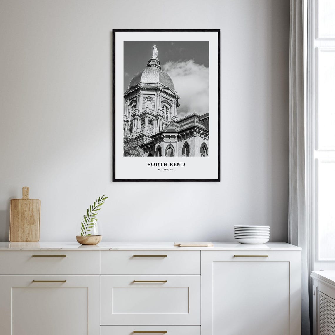 South Bend Indiana Golden Dome Landmark Black White Photo Poster - Image 2