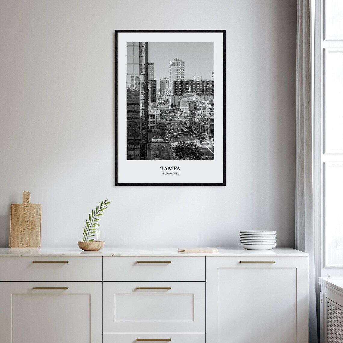 Tampa Florida Downtown Skyline Street Black And White Photo Poster - Image 2