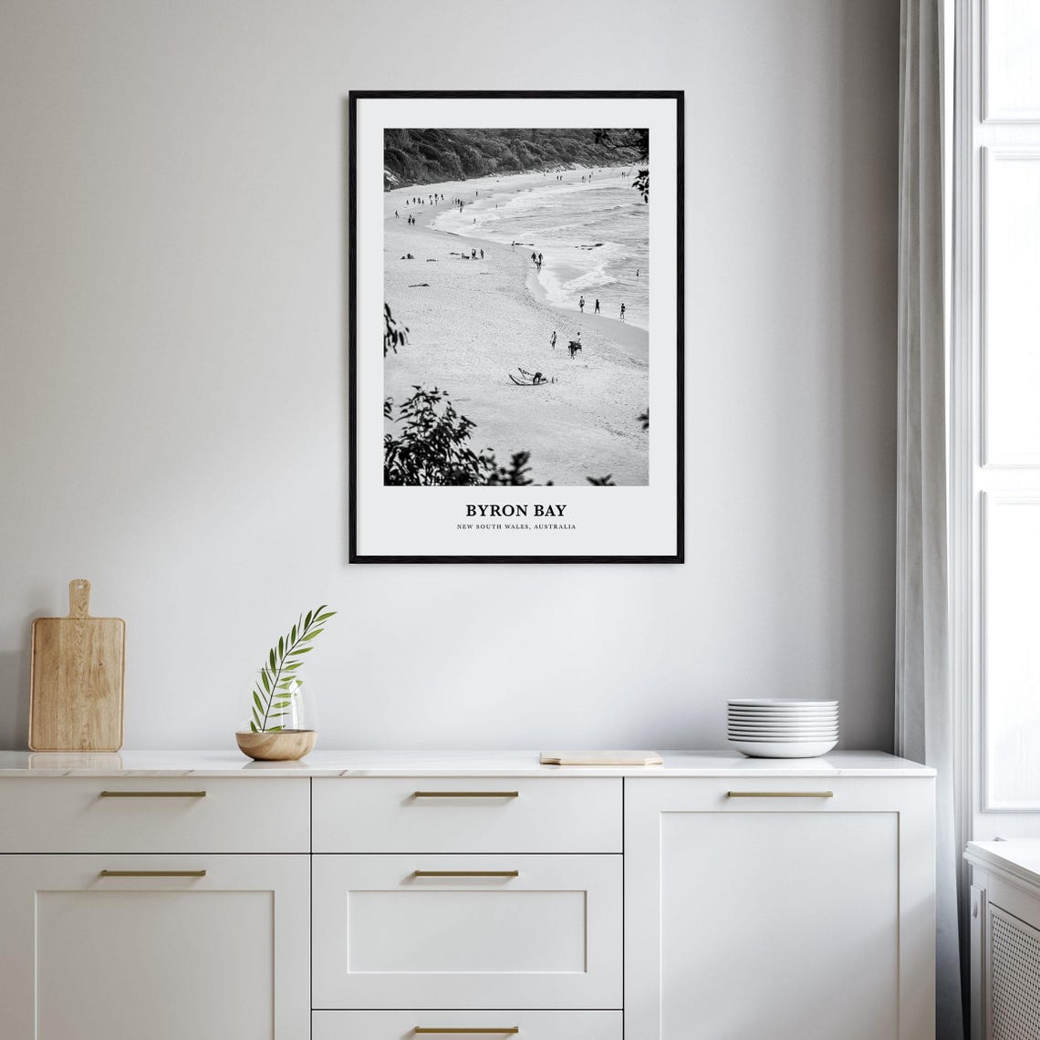 Byron Bay Australia Beach Surf Minimalist Black White Wall Art - Image 2