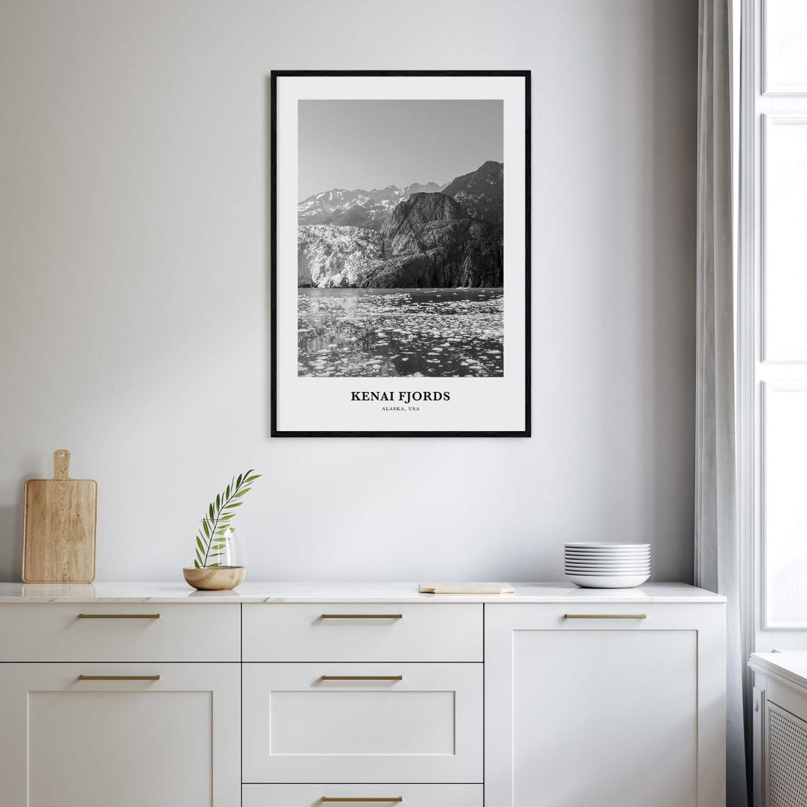 Kenai Fjords Alaska Black and White Tidewater Glacier Bay Poster - Image 2