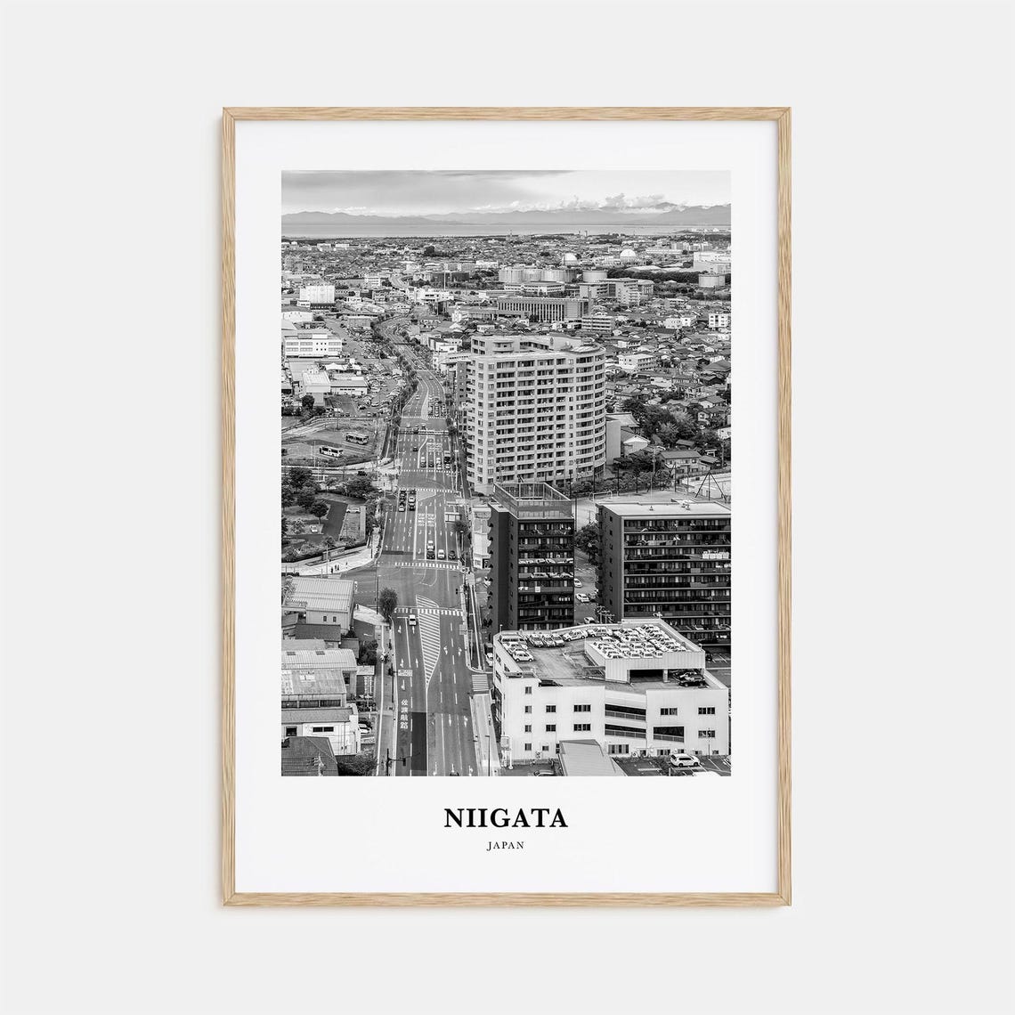 Niigata Japan City Aerial View Down Main Street to the Sea Poster