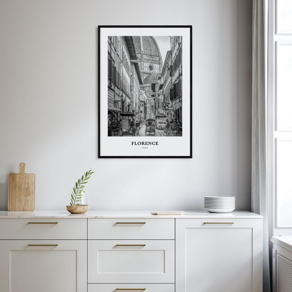 Florence Italy Cathedral Street Black and White Photo Poster - Image 2