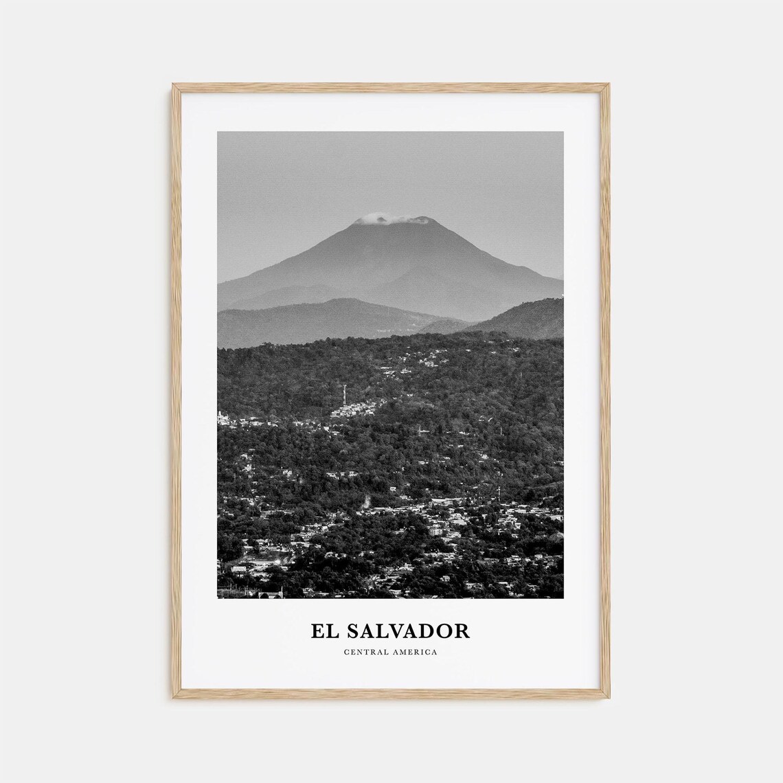 El Salvador Central America Volcano Above City Black White Poster