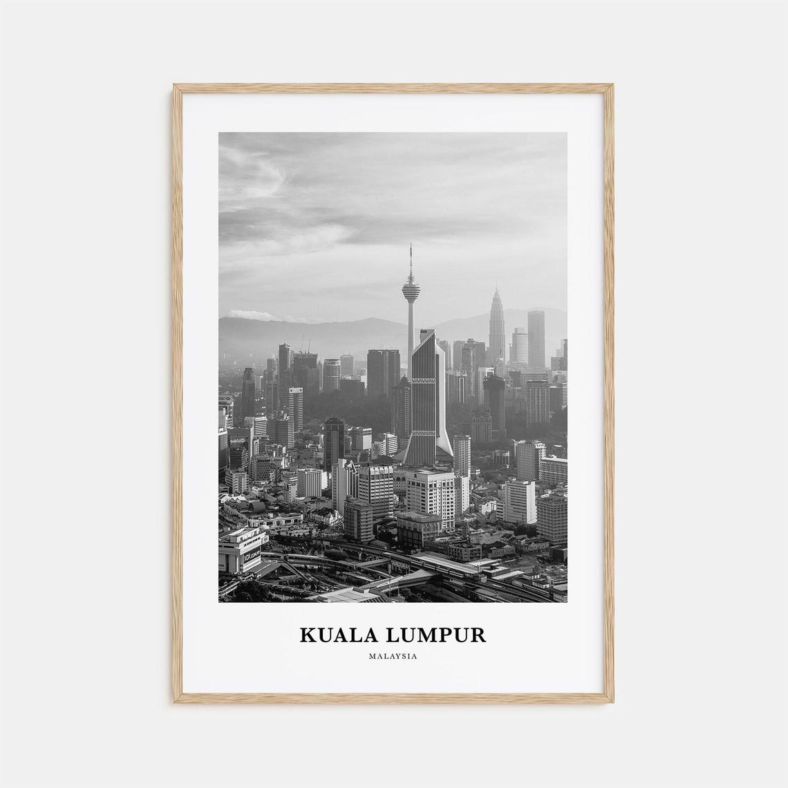 Kuala Lumpur Malaysia Skyline With KL Tower Black and White Poster