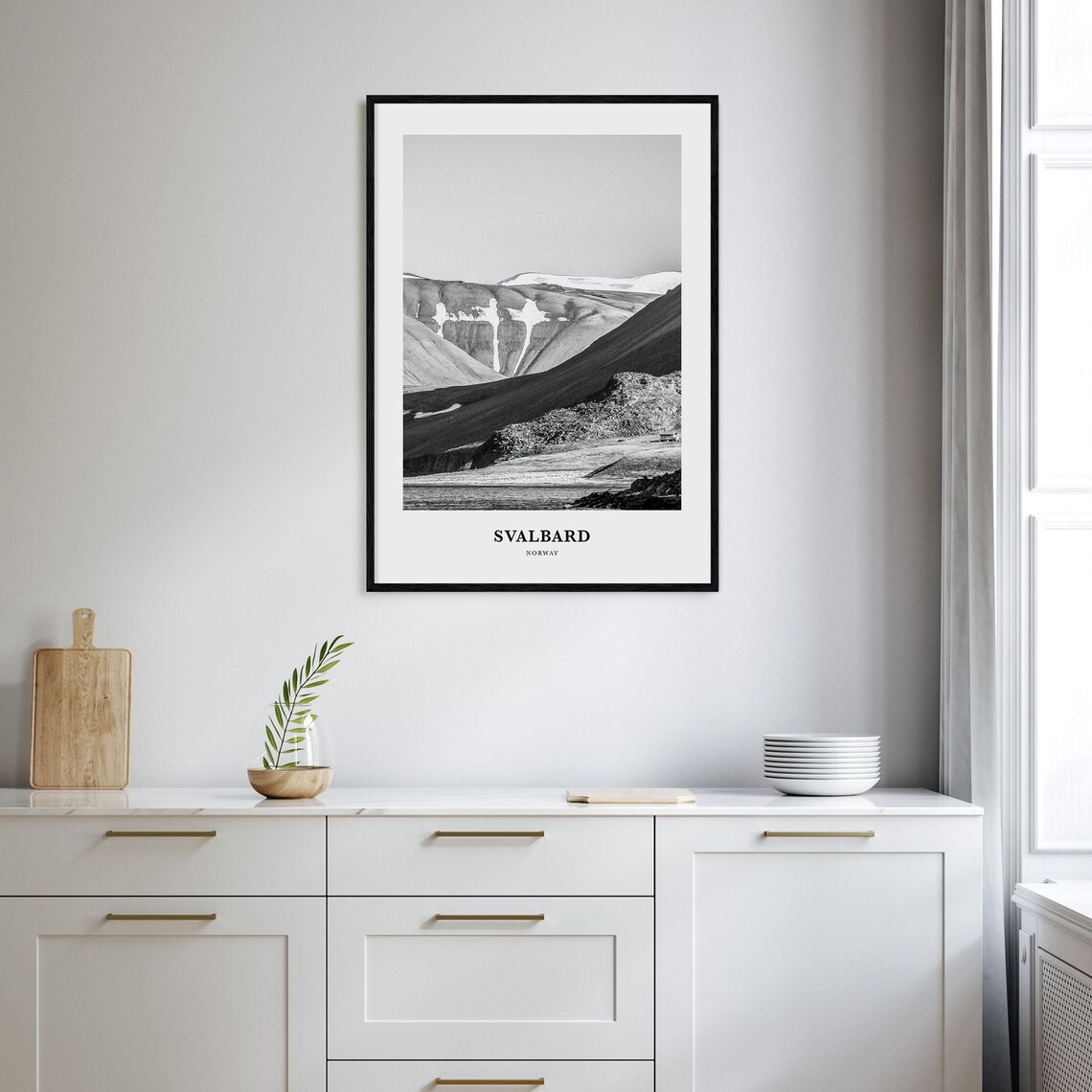 Svalbard Norway Arctic Mountains Fjord Black White Photo Poster - Image 2