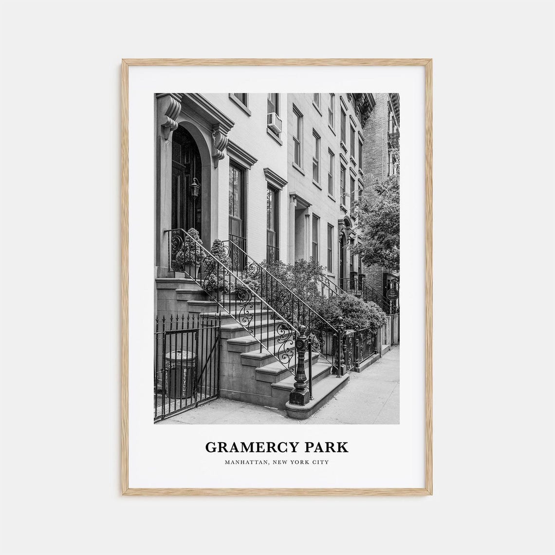Gramercy Park Brownstone Stoops Black and White New York Poster