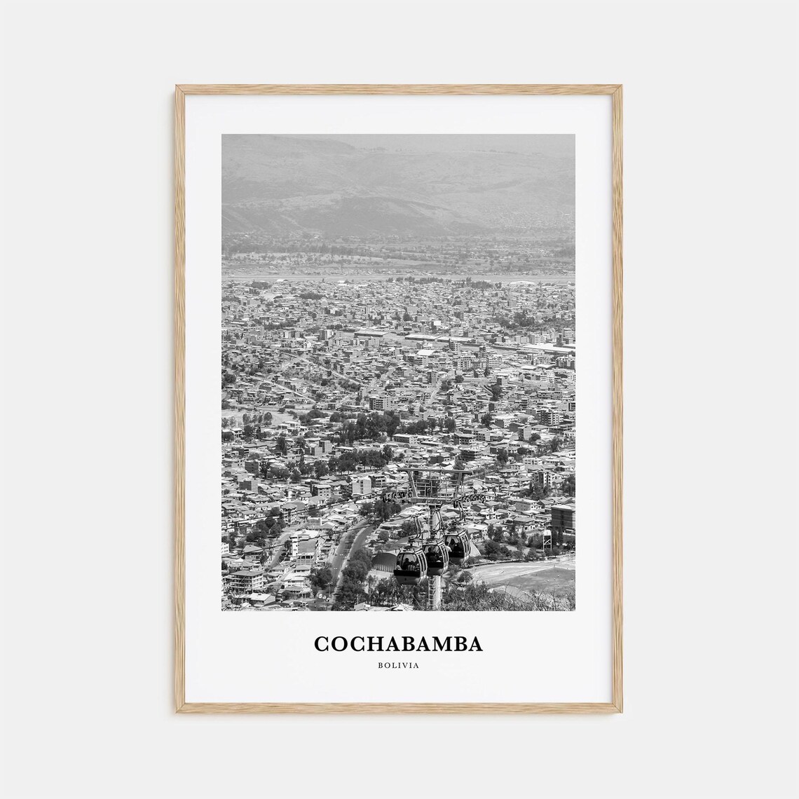 Cochabamba Bolivia Cable Car Over City Aerial Black and White Poster
