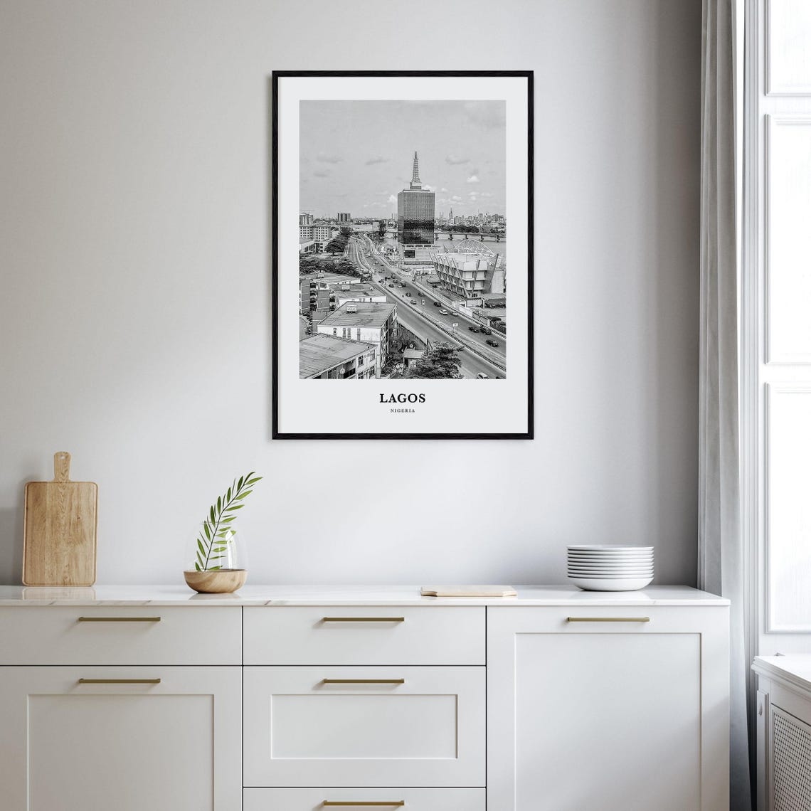 Lagos City Skyline Black And White Nigeria Highway Aerial Poster - Image 2