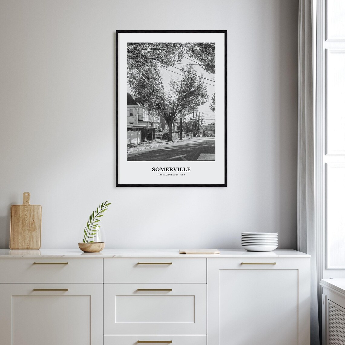 Somerville Massachusetts Residential Street Black White Photo Poster - Image 2