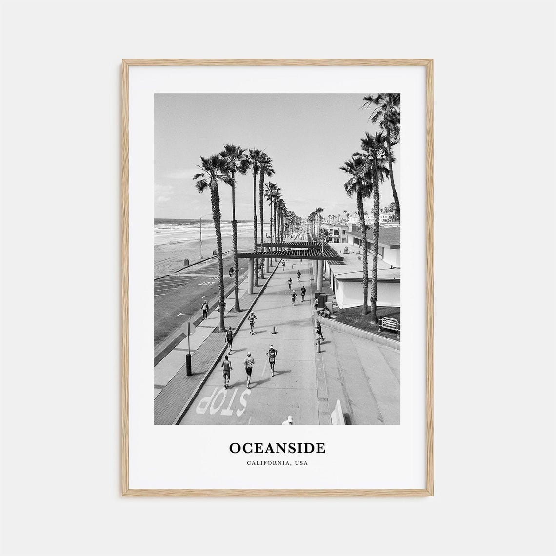 Oceanside California Palm Lined Beach Promenade With Runners Poster