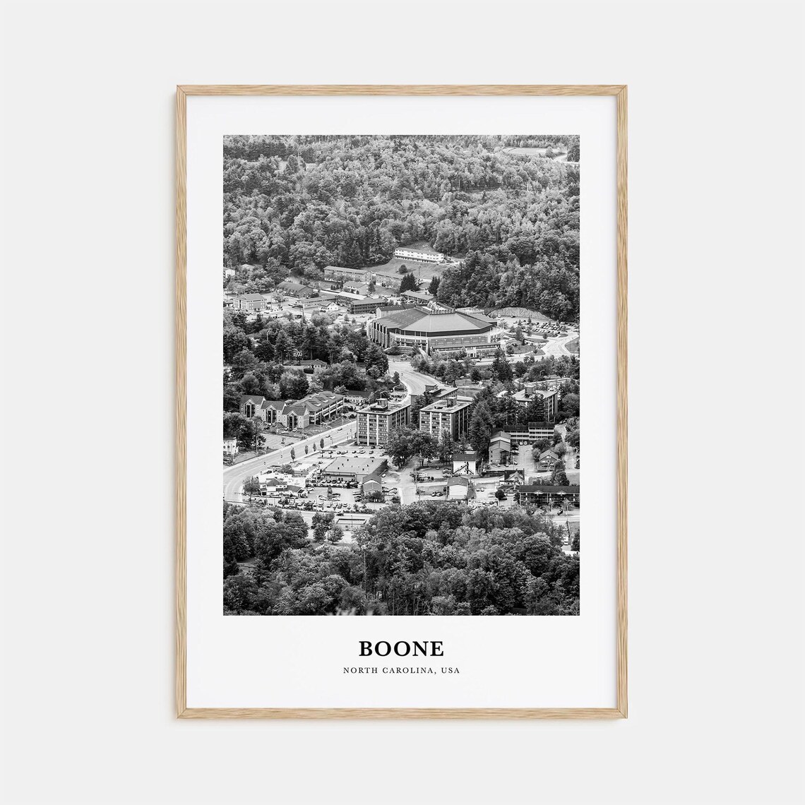 Boone North Carolina Town Aerial View Black and White Travel Poster