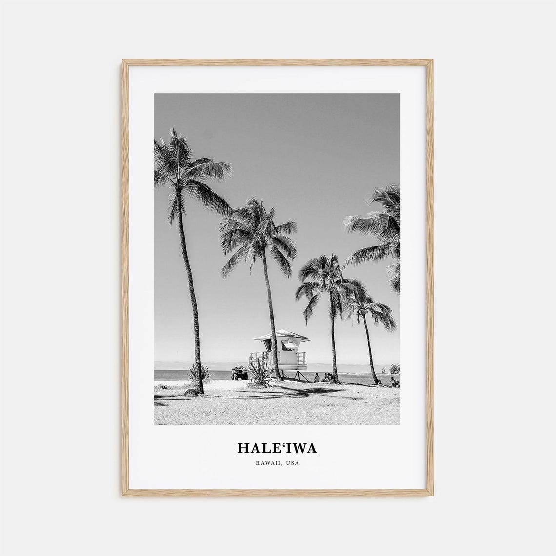Haleiwa Hawaii Palm Trees Lifeguard Tower Black White Poster