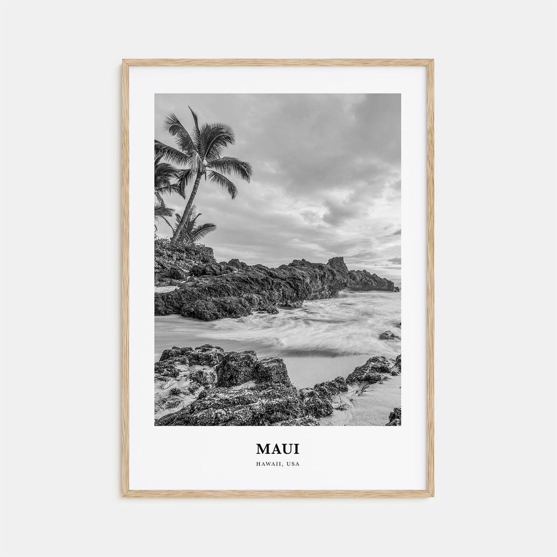 Maui Hawaii Dramatic Volcanic Rocky Coastline Palm Trees Photo Poster