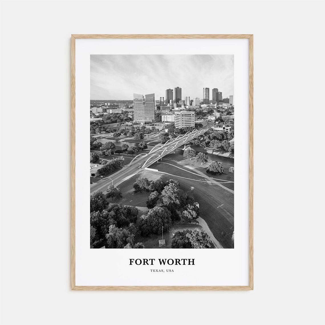 Fort Worth Texas Graceful Arched Bridge Aerial City View Poster
