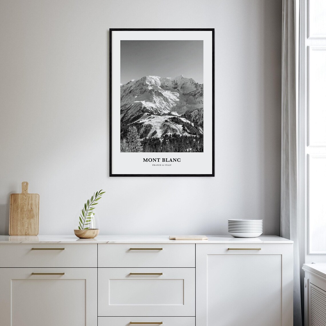 Mont Blanc France Italy Snowy Alpine Summit Black White Poster - Image 2