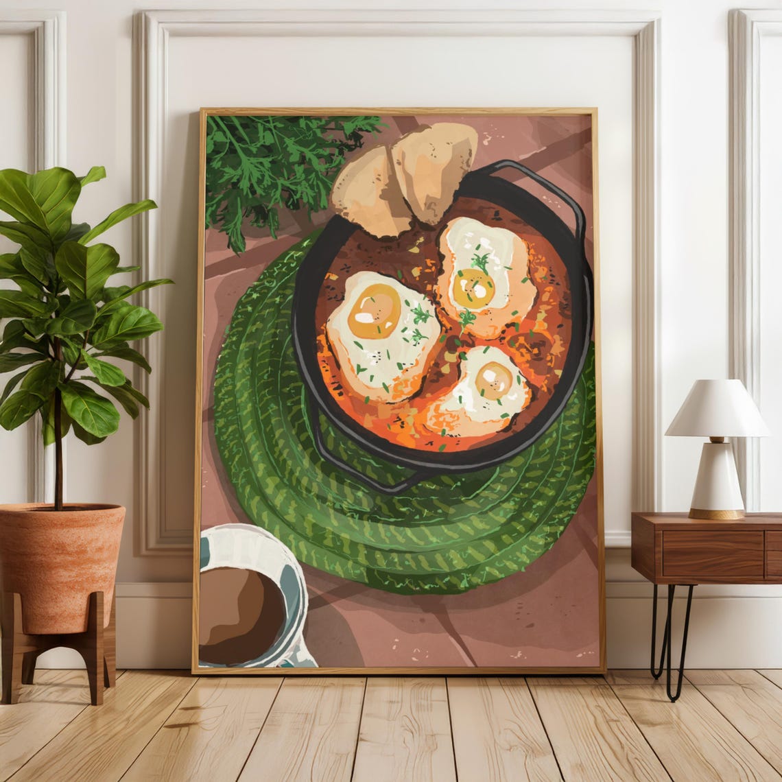 Savory Shakshuka Eggs in a Skillet Cozy Brunch Illustration Poster