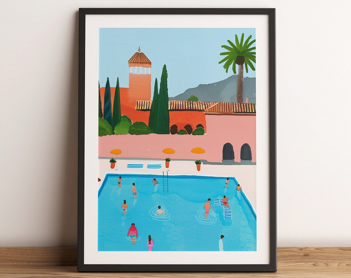 Swimming Pool Minimalist Gouache Travel Poster