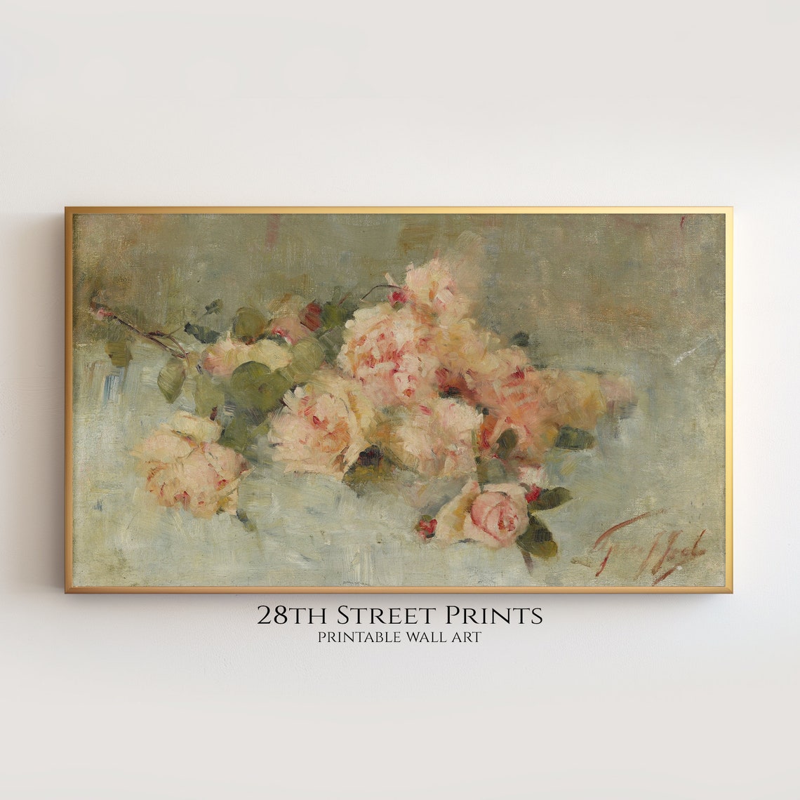 Valentines Day Frame Tv Art Vintage Pink Roses Painting Romantic Moody Tv Art Frame Tv Art Pink Roses Tv Screensaver Baby Shower - Image 3
