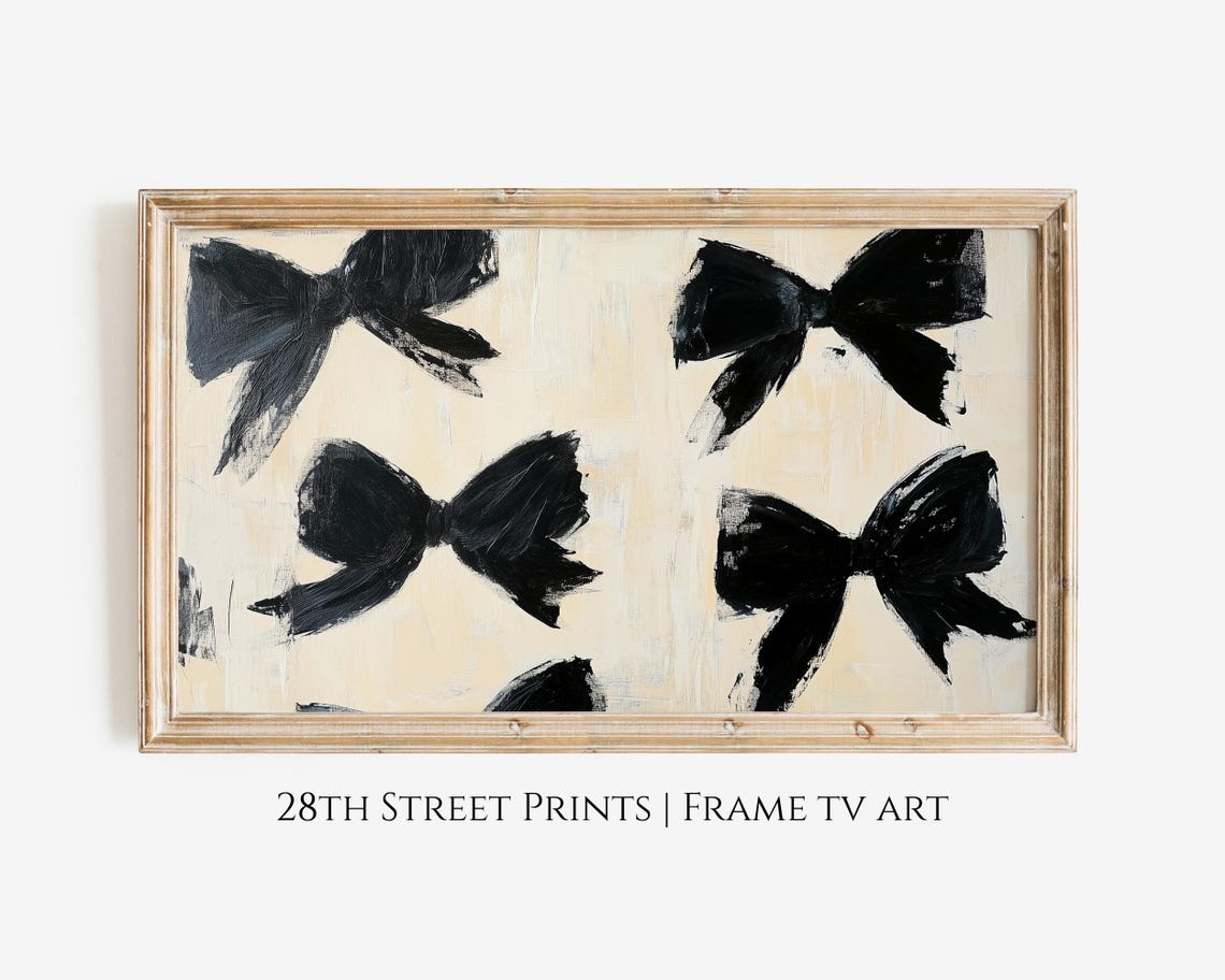 Black Bow Brushstroke Painting Neutral Coquette Chic Christmas Poster