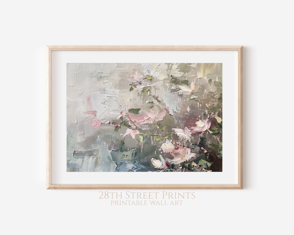 Abstract Pink Blossom Impasto Floral Oil Painting Modern Botanical Poster - Image 3