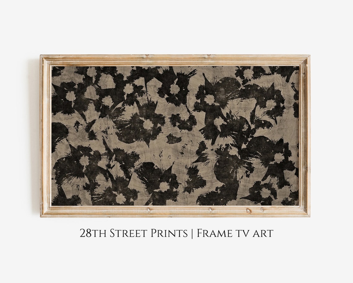 Vintage Black Botanical Block Art Beige Textile Floral Pattern Poster