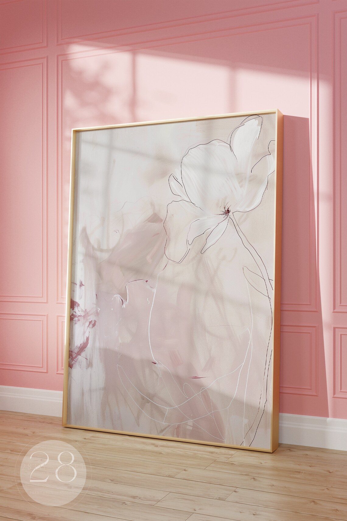 Minimalist Blush Flower Line Sketch Pale Pink Modern Botanical Art Poster - Image 2