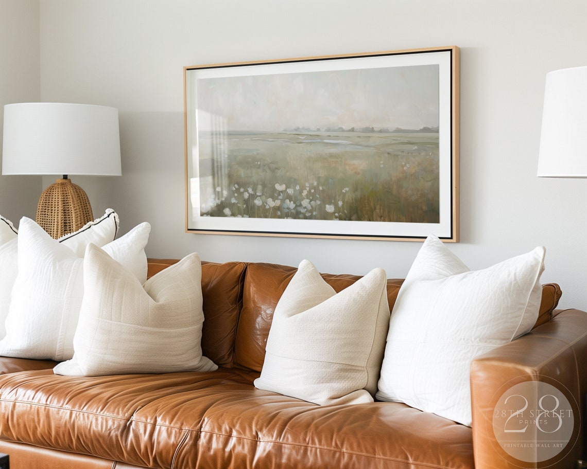 Muted White Wildflower Field Sage Green Misty Minimalist Wall Art - Image 3