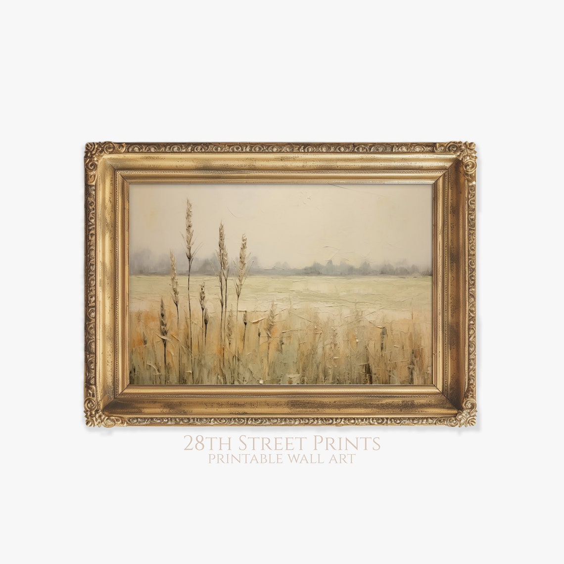 Wheat Field Landscape Oil Painting Vintage Country Field Landscape Oil Painting Art Wall Art Print - Image 2