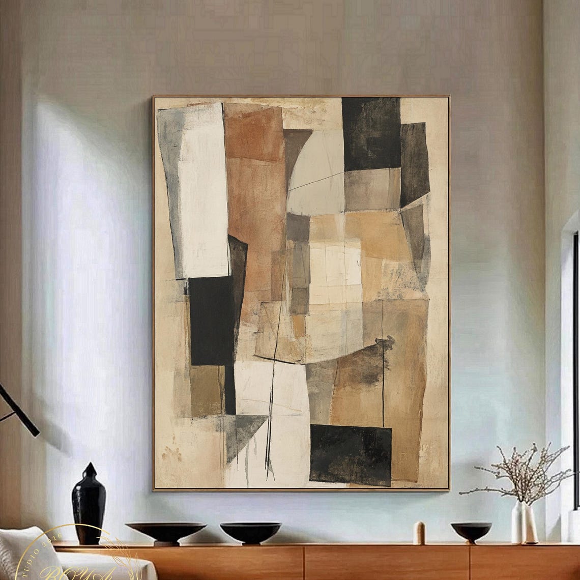 Earthy Beige Brown and Black Wabi Sabi Blocks Abstract Poster - Image 3