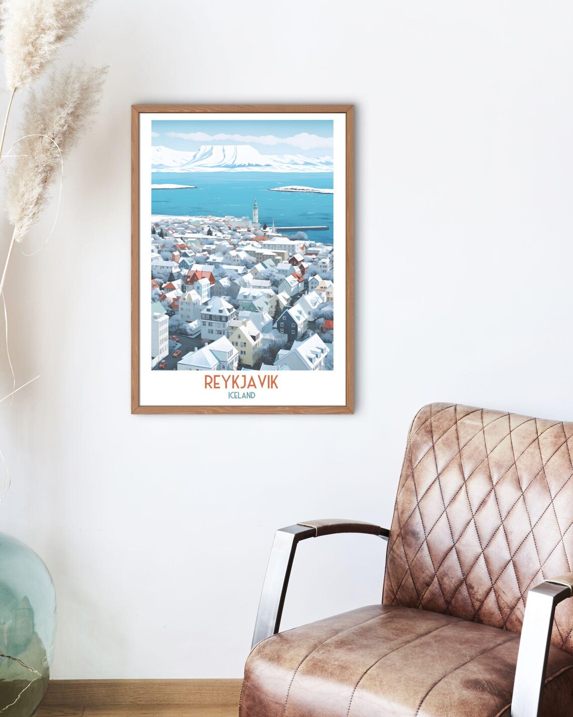 Reykjavik Iceland Winter City Panorama by the Icy Bay Travel Print - Image 2