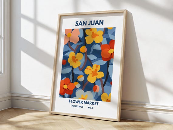 Flower Market San Juan Print Puerto Rico Travel Art Large Modern Poster Botanical Wall Art Green Wall Art Trendy Wall Art