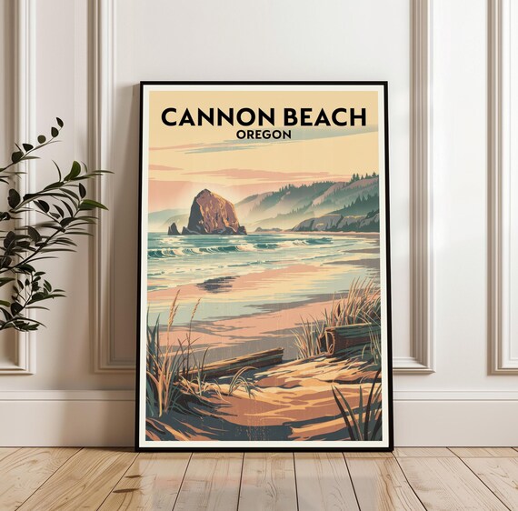 Cannon Beach Oregon Haystack Rock Sunset Coast Travel Poster