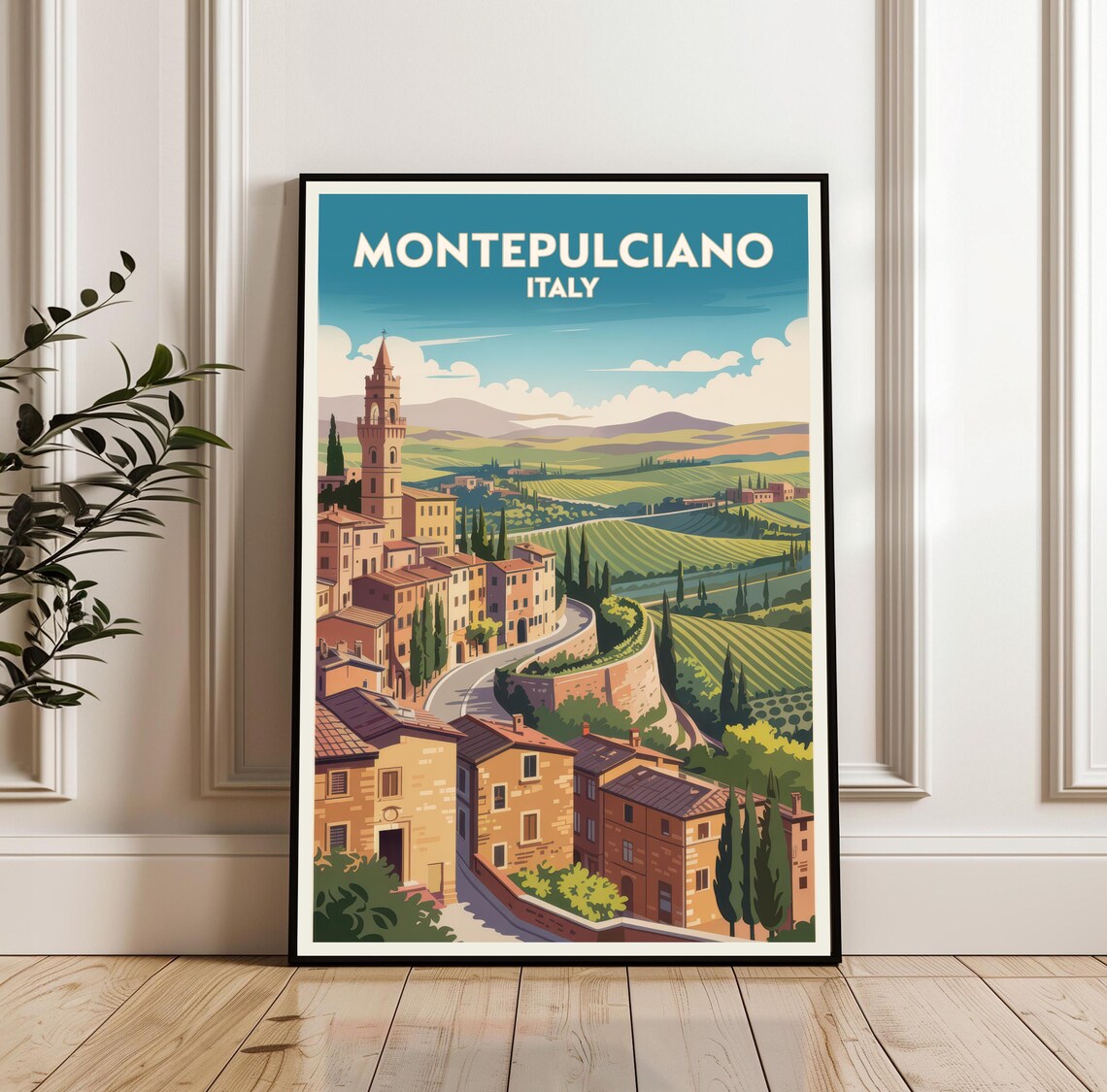 Montepulciano Italy Vintage Travel Poster Tuscan Hill Town Vineyard