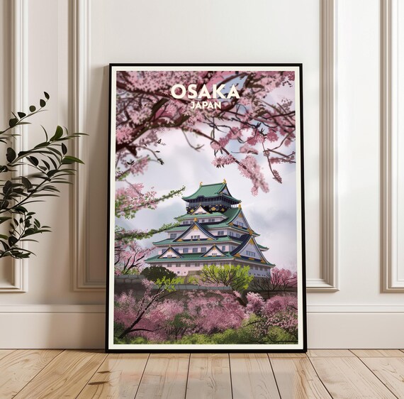 Osaka Japan Castle Surrounded By Cherry Blossoms Travel Poster
