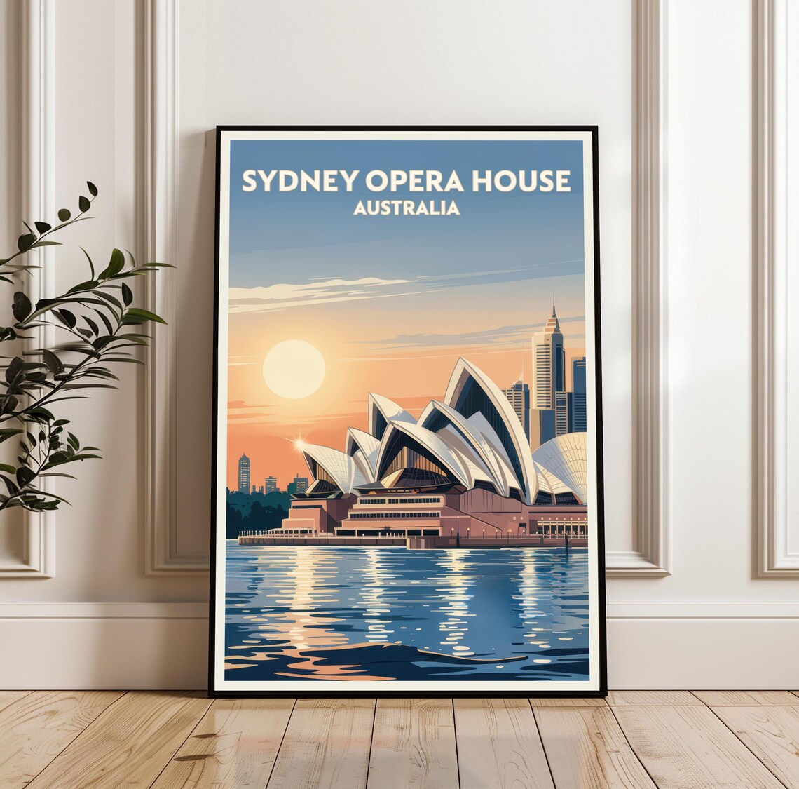 Sydney Opera House Australia Sunset Harbor Travel Poster with City Skyline