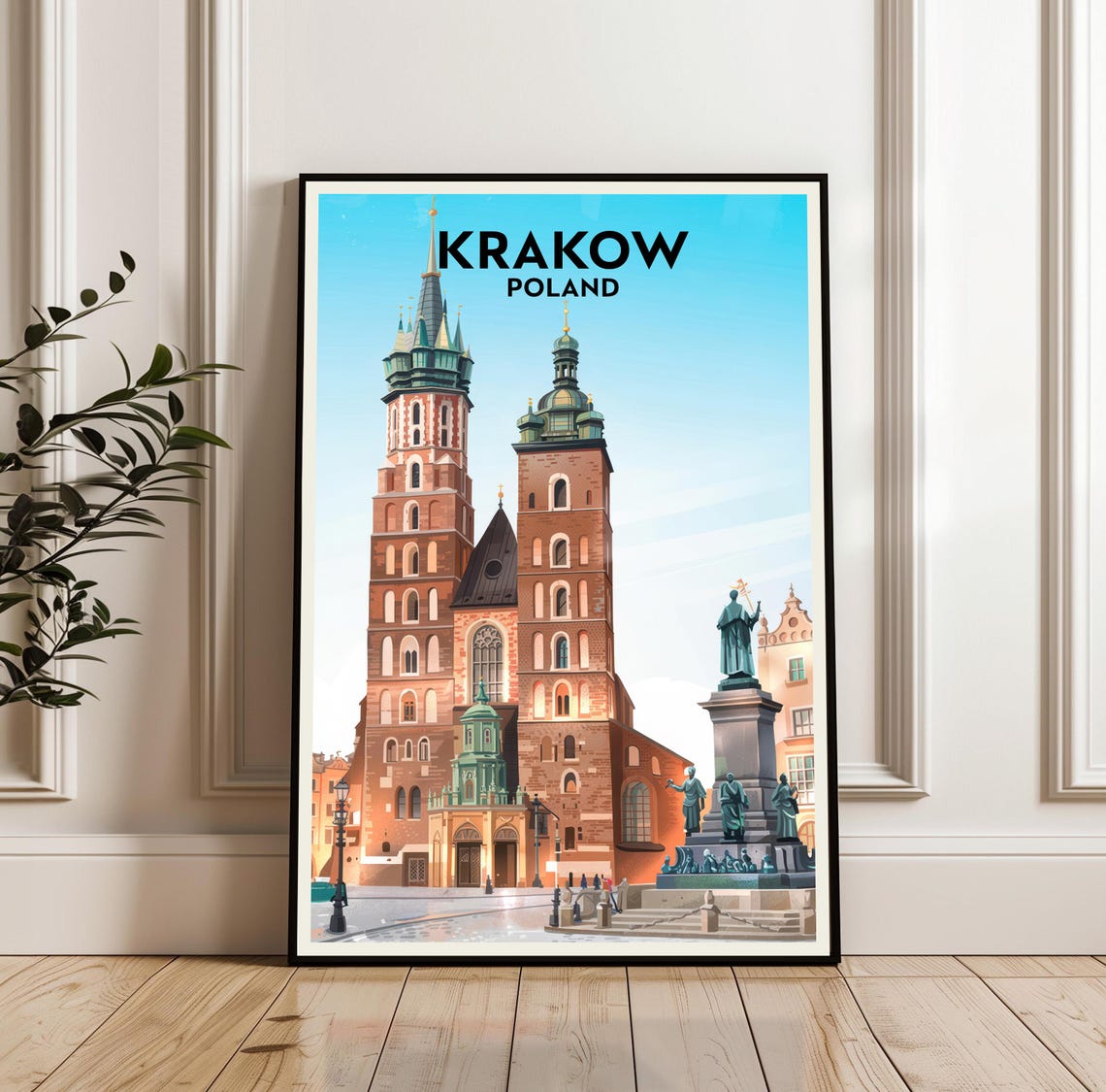 Krakow Poland Saint Mary Basilica Old Town Square Travel Poster