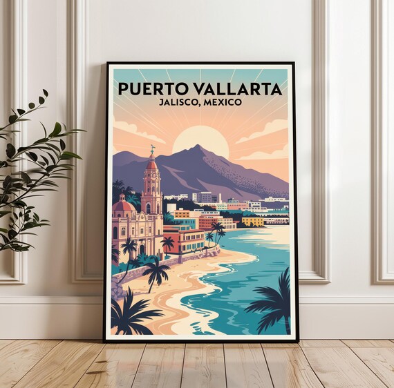 Puerto Vallarta Jalisco Mexico Sunset Beach Travel Destination Poster